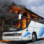 How do you investigate a bus that caught fire after an accident?