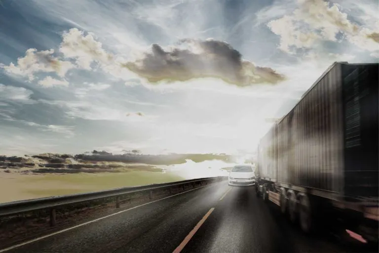 Photo of tractor-trailer crossing the center lines - Trucking Accident Lawyer Indianapolis, IN